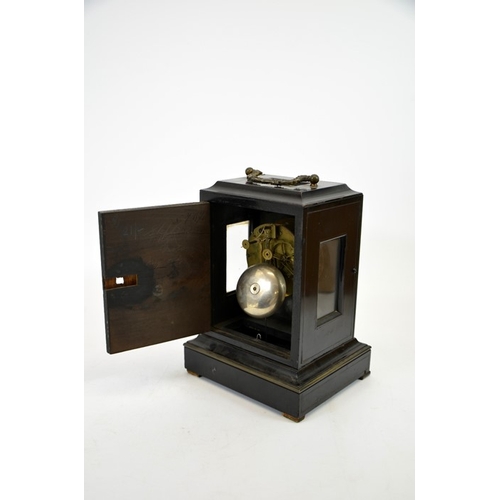 92 - A 19th century French bracket clock, J Sewell and Son, Paris, ebonised and brass strung case with ca... 