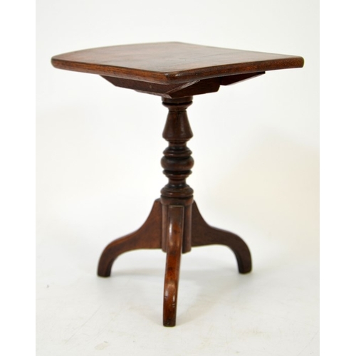 109 - A miniature Victorian mahogany veneered tilt top pedestal table, rectangular top, on tripod base, 18... 