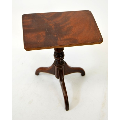 109 - A miniature Victorian mahogany veneered tilt top pedestal table, rectangular top, on tripod base, 18... 