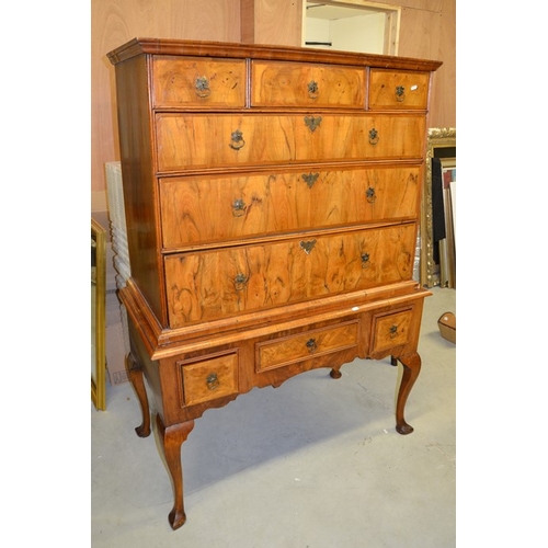 112 - A Queen Anne style walnut tallboy, part 18th century, the chest of three short over three long gradu... 