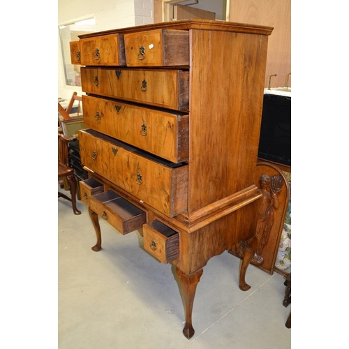 112 - A Queen Anne style walnut tallboy, part 18th century, the chest of three short over three long gradu... 