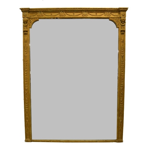 113 - A mid 19th century gilt framed overmantle mirror, with acanthus leaf decoration and floral swags. 20... 