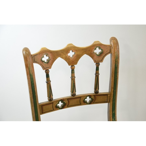 124 - Five Gothic Revival chairs, circa 1820 to 1840, rush and cane seats with lattice and pierced backs, ... 