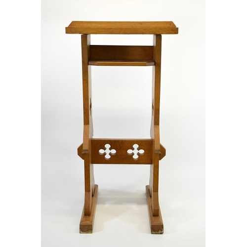 129 - A Gothic Revival oak book stand, in the Pugin style, pegged construction with pierced quatrefoil dec... 