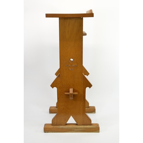 129 - A Gothic Revival oak book stand, in the Pugin style, pegged construction with pierced quatrefoil dec... 