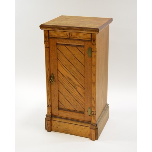 135 - Charles Bevan (attributed), a Gothic Revival oak pedestal cupboard, inlaid with ebony and mahogany s... 