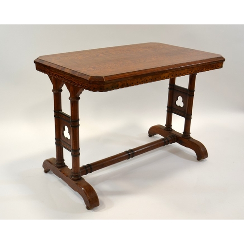 139 - Charles Bevan (attributed), a Reformed Gothic revival pine table, the figured rectangular top with d... 