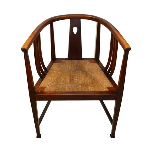 149 - Wylie and Lockhead Arts and Crafts tub chair, designed by E.A. Taylor, with wrap around rail over pi... 