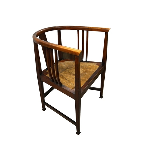 149 - Wylie and Lockhead Arts and Crafts tub chair, designed by E.A. Taylor, with wrap around rail over pi... 