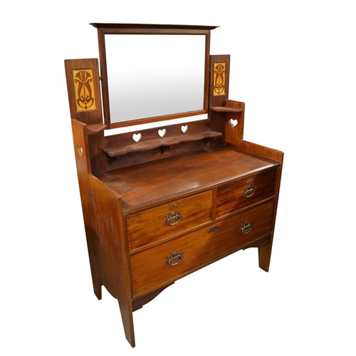 156 - Shapland and Petter, an Arts and Crafts mahogany dressing chest, bevelled swing mirror flanked by in... 