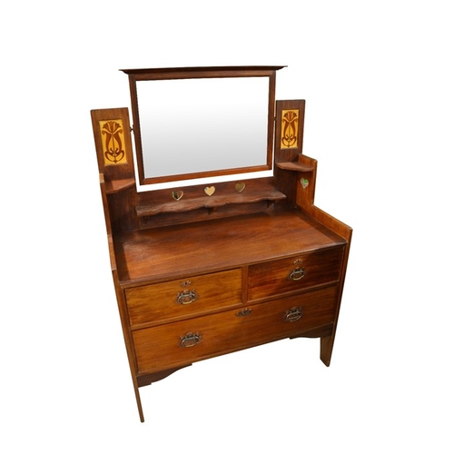 156 - Shapland and Petter, an Arts and Crafts mahogany dressing chest, bevelled swing mirror flanked by in... 