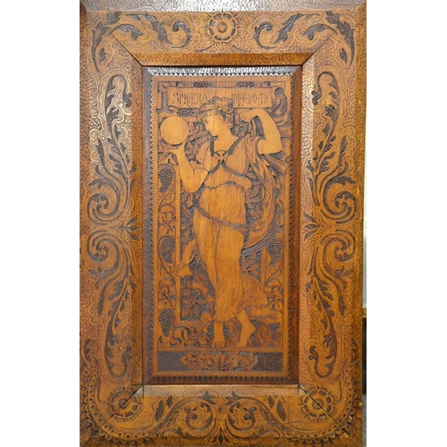 165 - Walter Crane for Morris and Co. (attributed), a pair of Arts and Crafts mahogany pyrography panels, ... 