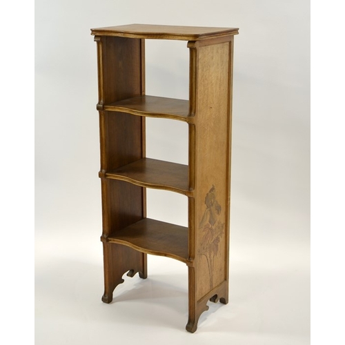 169 - Nancy School, an Art Nouveau marquetry bookcase, circa 1900, the four tier walnut unit with birdseye... 