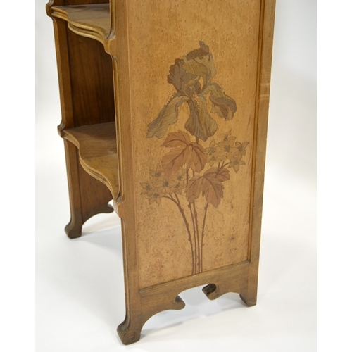 169 - Nancy School, an Art Nouveau marquetry bookcase, circa 1900, the four tier walnut unit with birdseye... 