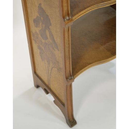 169 - Nancy School, an Art Nouveau marquetry bookcase, circa 1900, the four tier walnut unit with birdseye... 