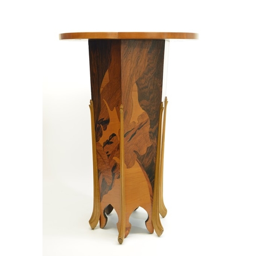 173 - Emile Galle, an Art Nouveau marquetry pedestal occasional table, circa 1900, the trefoil top inlaid ... 