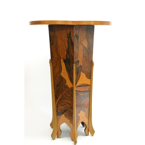 173 - Emile Galle, an Art Nouveau marquetry pedestal occasional table, circa 1900, the trefoil top inlaid ... 