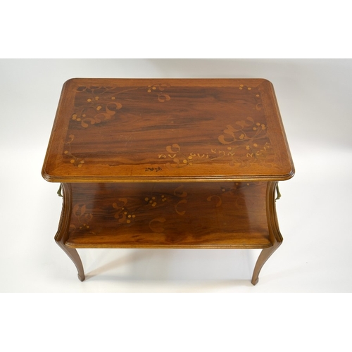 177 - Louis Majorelle, an Art Nouveau marquetry two tier occasional or tea table, circa 1900, each level i... 