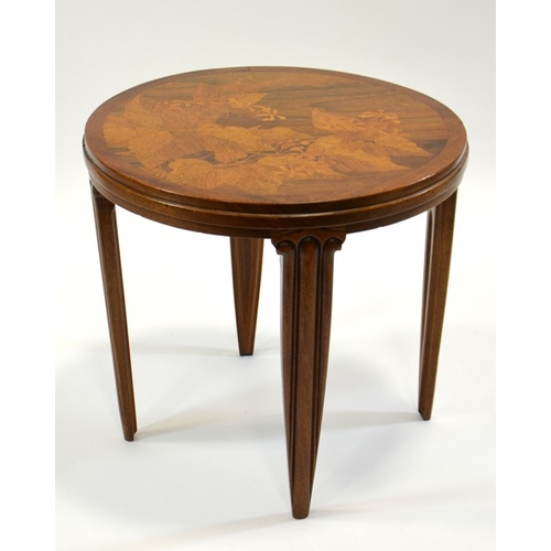 181 - Emile Galle, an Art Nouveau marquetry occasional table, circa 1900, circular form inlaid with botani... 