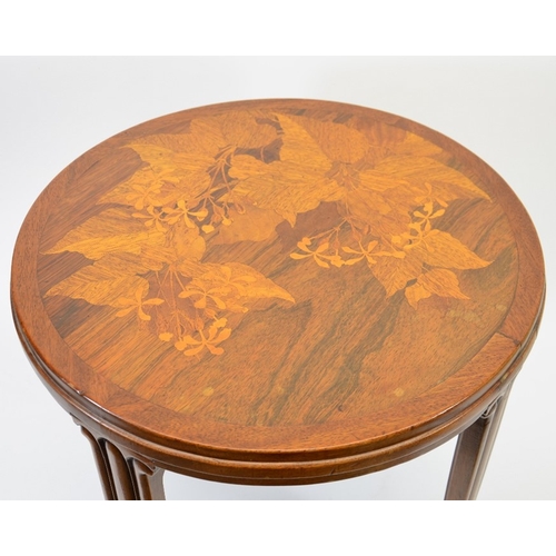 181 - Emile Galle, an Art Nouveau marquetry occasional table, circa 1900, circular form inlaid with botani... 