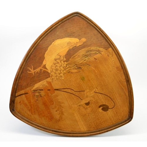 182 - Emile Galle, an Art Nouveau marquetry occasional table, circa 1900, the triangular shield top with i... 