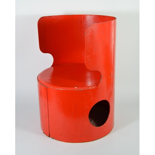 189 - Jean Louis Avril for Marty, a red lacquer childs chair, circa 1967, laminated carboard, tubular form... 