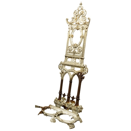 190 - A Victorian cast iron hall stand, circa 1860, open foliate design with central mirror cartouche, wit... 