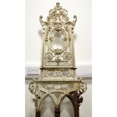 190 - A Victorian cast iron hall stand, circa 1860, open foliate design with central mirror cartouche, wit... 