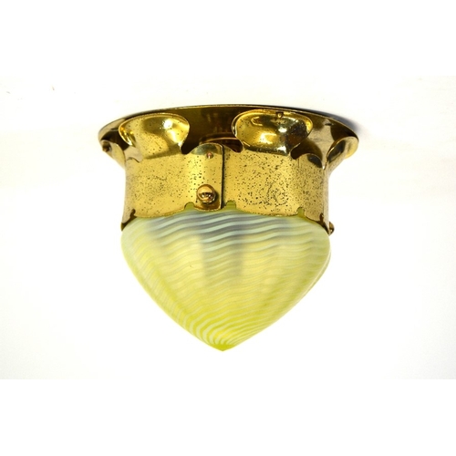 196 - W A S Benson and James Powell and Sons, an Arts and Crafts brass ceiling light, the circular leaf mo... 