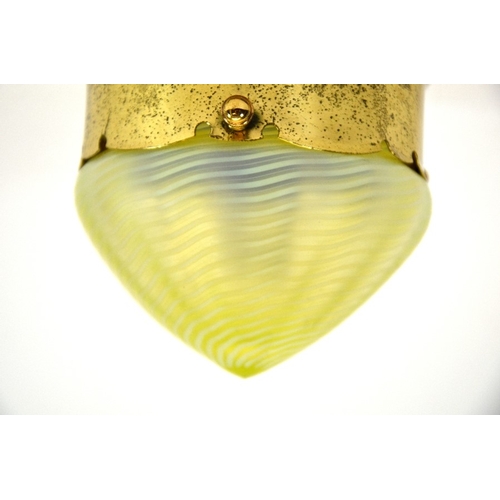 196 - W A S Benson and James Powell and Sons, an Arts and Crafts brass ceiling light, the circular leaf mo... 