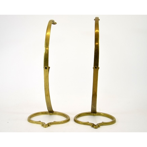 198 - W A S Benson, a pair of Arts and Crafts brass table lamps, model 1079, circa 1900, heart shamed stan... 