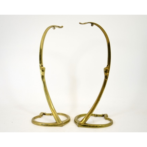 198 - W A S Benson, a pair of Arts and Crafts brass table lamps, model 1079, circa 1900, heart shamed stan... 