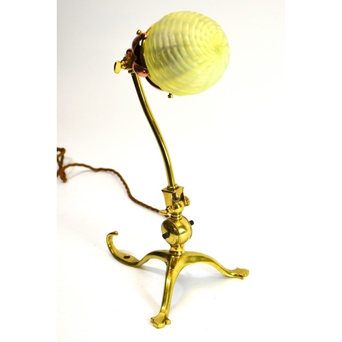 200 - W A S Benson, an Arts and Crafts brass table lamp, model 1221, with bracket fixing and hooked foot, ... 