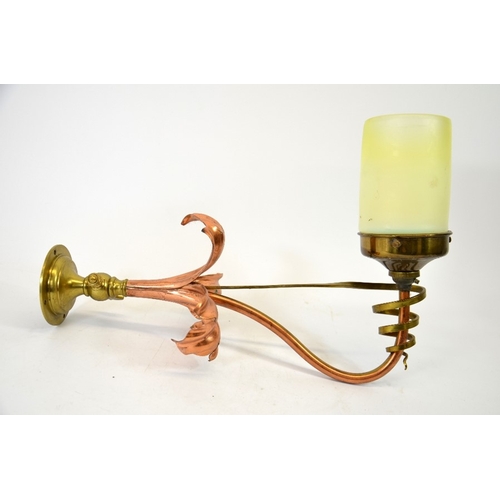 201 - W A S Benson, an Arts and Crafts copper and brass wall light, circa 1890, variation of model 468 gas... 