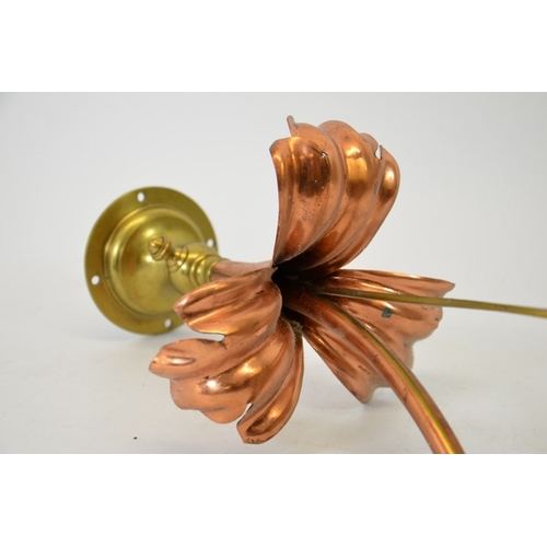 201 - W A S Benson, an Arts and Crafts copper and brass wall light, circa 1890, variation of model 468 gas... 