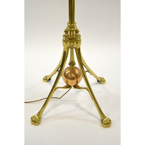 205 - W A S Benson, an Arts and Crafts copper and brass standard lamp, model 1074, circa 1900, height adju... 