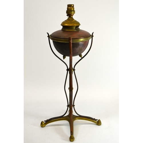 206 - W A S Benson, an Arts and Crafts copper and brass table lamp, model 223, circa 1890, the removable h... 