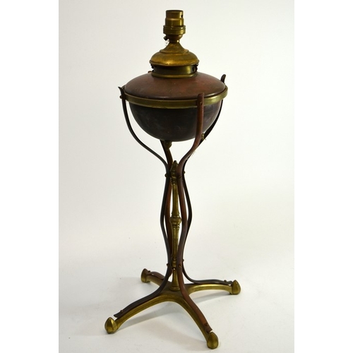 206 - W A S Benson, an Arts and Crafts copper and brass table lamp, model 223, circa 1890, the removable h... 