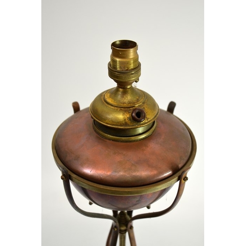 206 - W A S Benson, an Arts and Crafts copper and brass table lamp, model 223, circa 1890, the removable h... 