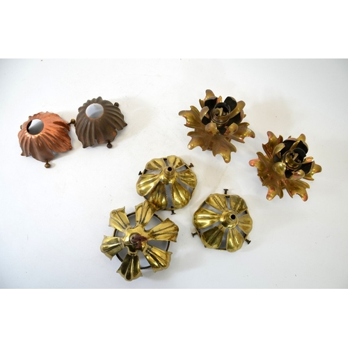 208 - W A S Benson, a collection of various Arts and Crafts brass and copper light fittings, leaves and pe... 