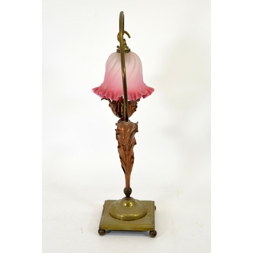 212 - An Arts and Crafts brass and copper table lamp, in the style of W A S Benson, after model 965, with ... 