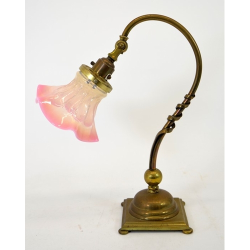 215 - After W A S Benson, an Arts and Crafts brass and copper table lamp, after model 1192, on a share bas... 