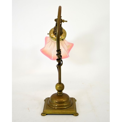 215 - After W A S Benson, an Arts and Crafts brass and copper table lamp, after model 1192, on a share bas... 