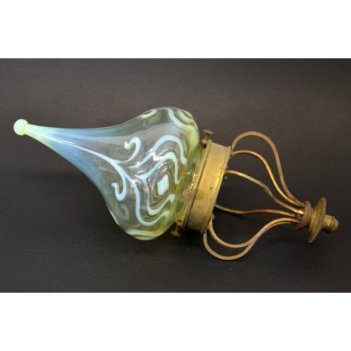 221 - John Walsh Walsh, an Arts and Crafts glass and brass light fitting, optic moulded opalescent glass H... 