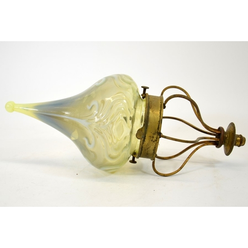 221 - John Walsh Walsh, an Arts and Crafts glass and brass light fitting, optic moulded opalescent glass H... 