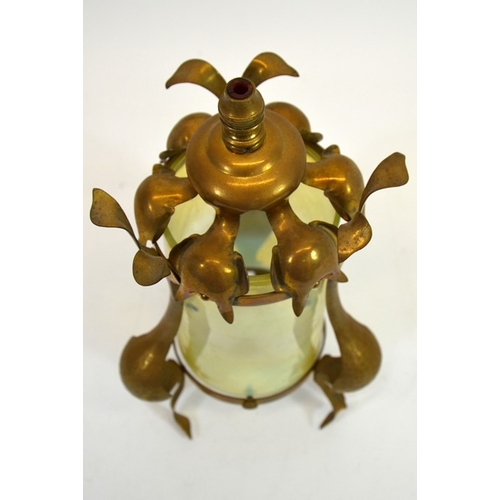 230 - James Powell and Sons, an Arts and Crafts brass pendant light fitting, lantern style with cylindrica... 