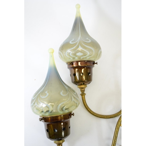 234 - John Walsh Walsh, a pair of Arts and Crafts opalescent glass lamp shades, fitted on Aesthetic moveme... 