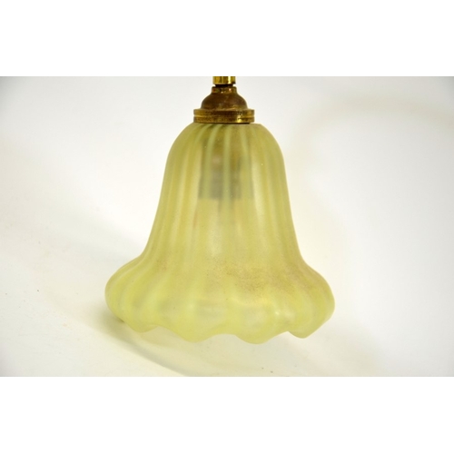 240 - An Arts and Crafts brass and opalescent glass wall light, the straw opal optic moulded shade, probab... 