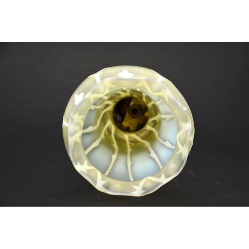 241 - An Arts and Crafts glass pendant light, straw opal optic moulded gourd form with opaque thorny tendr... 