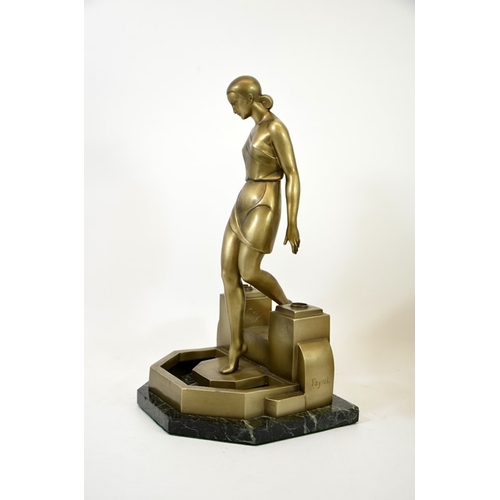 268 - Pierre le Faguays, an Art Deco bronze figural lamp, modelled as female bather descending into a pool... 